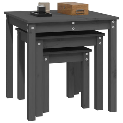 Sidebord Tre Stablebare 3 stk Grå heltre furu