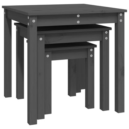 Sidebord Tre Stablebare 3 stk Grå heltre furu