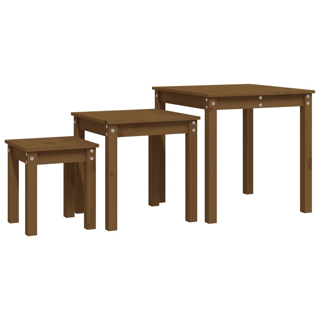 Sidebord Tre Stablebord 3 stk Honningbrun heltre furu