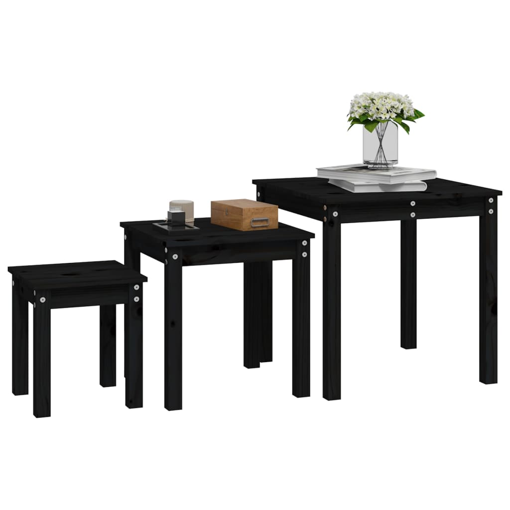Sidebord Svart Stablebord 3 stk heltre furu