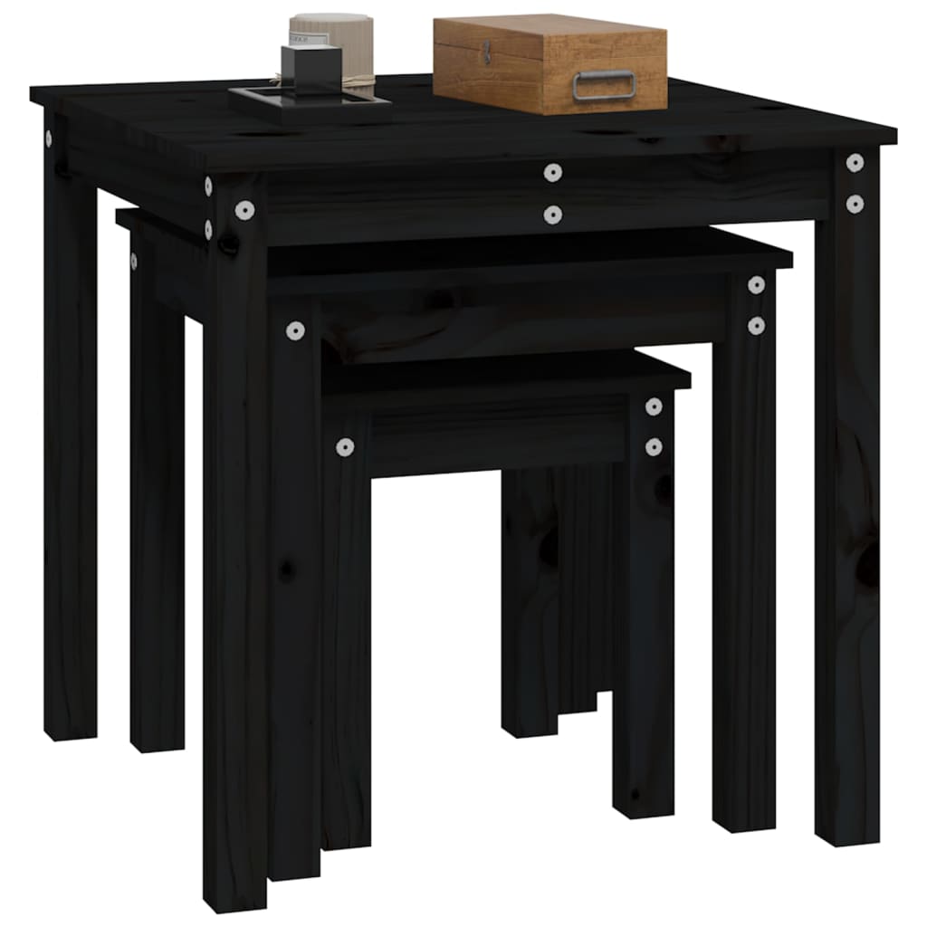 Sidebord Svart Stablebord 3 stk heltre furu