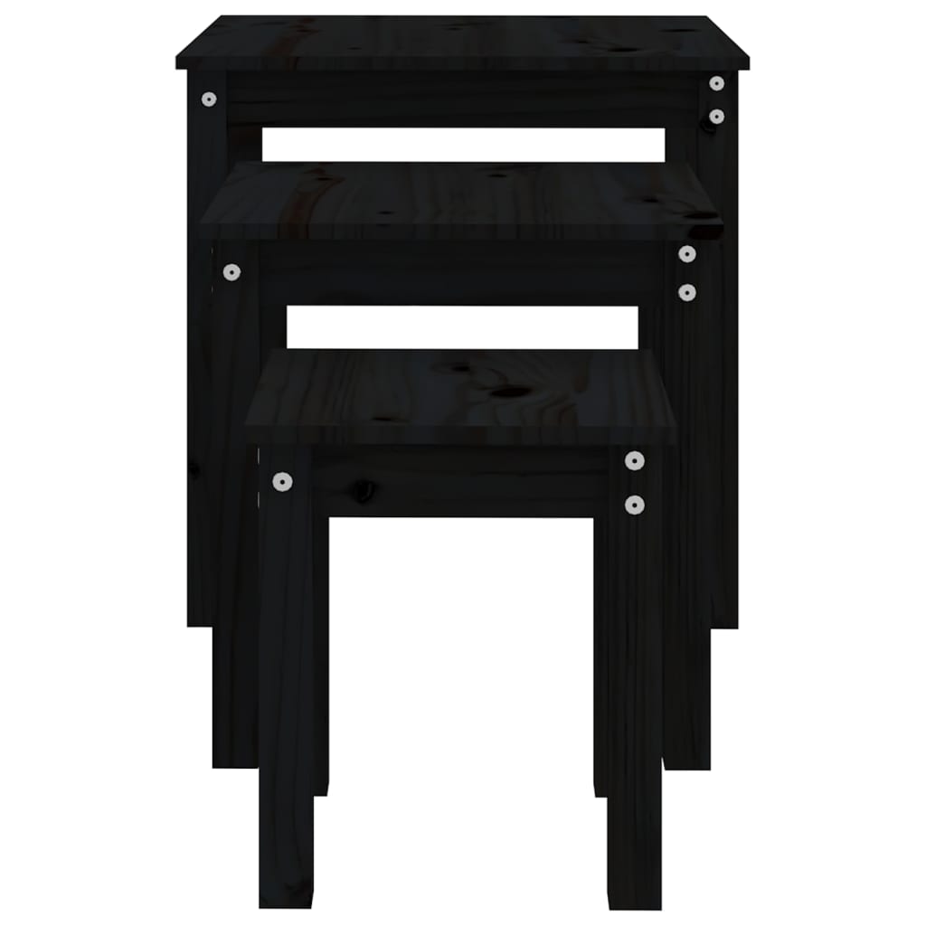 Sidebord Svart Stablebord 3 stk heltre furu