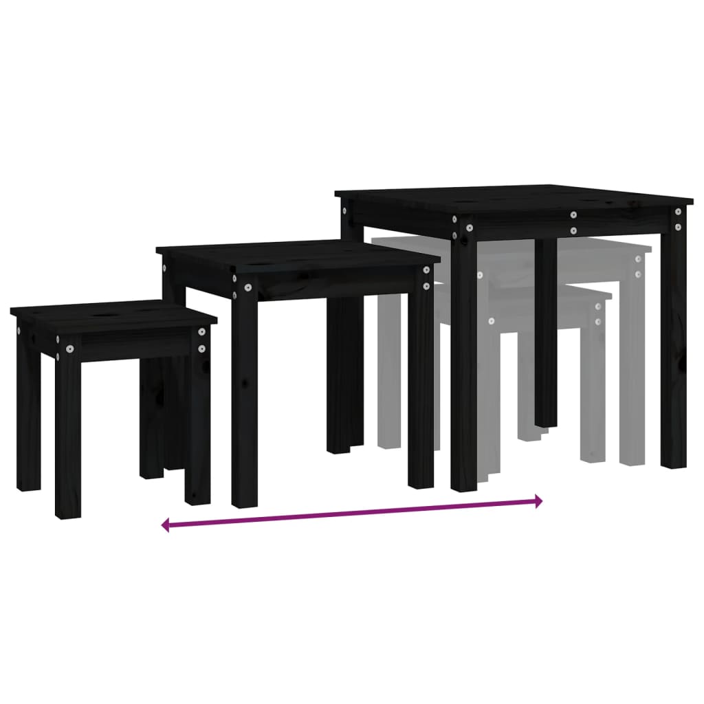Sidebord Svart Stablebord 3 stk heltre furu