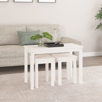 Sidebord Hvit Stablebare 3 stk heltre furu