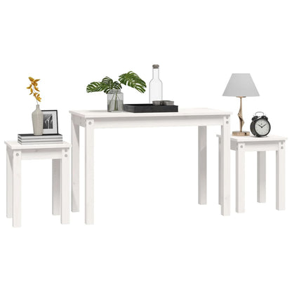 Sidebord Hvit Stablebare 3 stk heltre furu