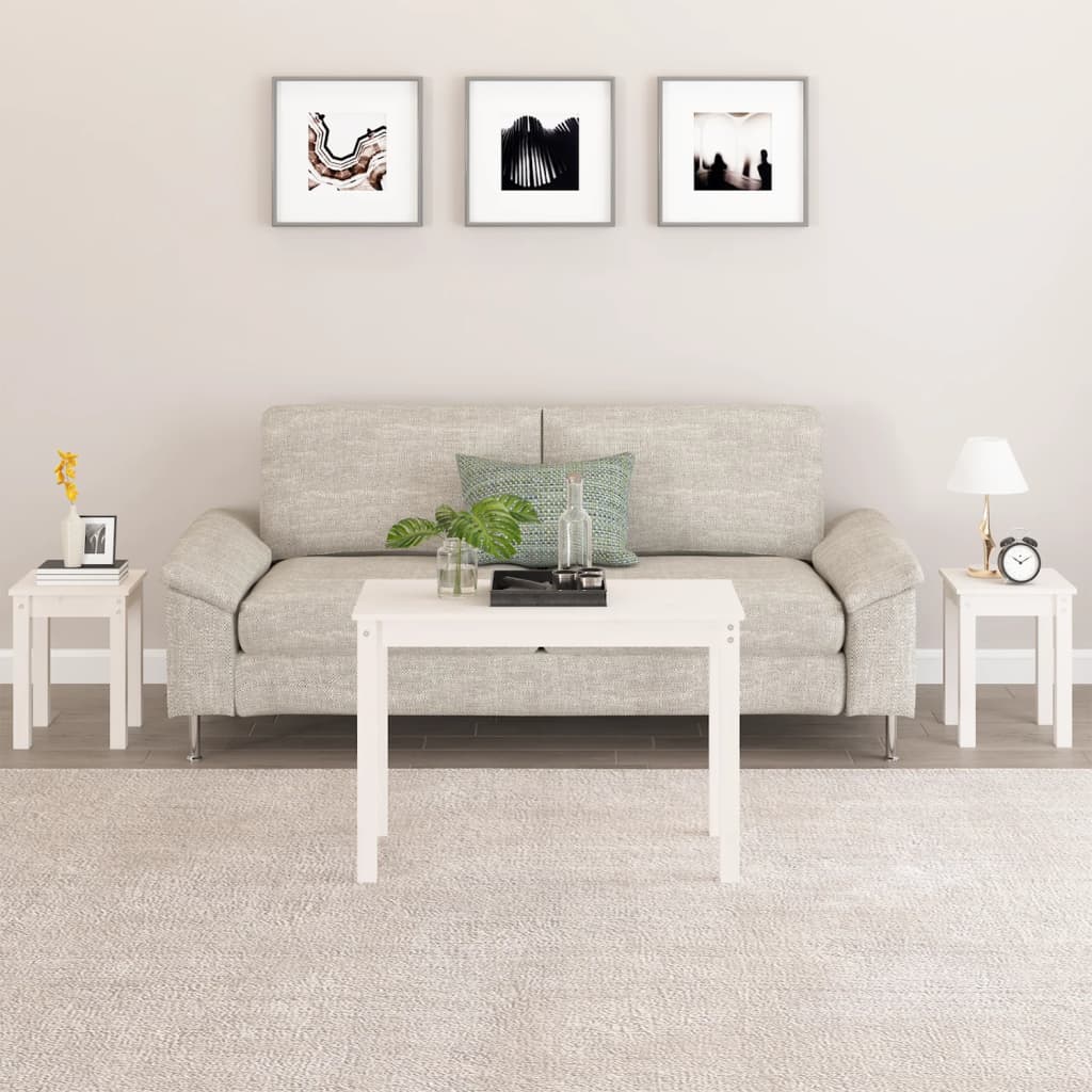 Sidebord Hvit Stablebare 3 stk heltre furu