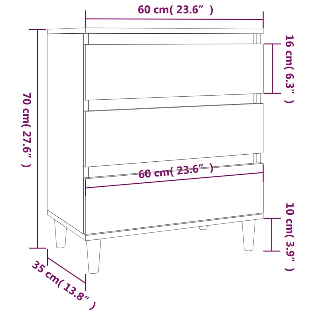 Kommode Hvit 60x35x70 cm