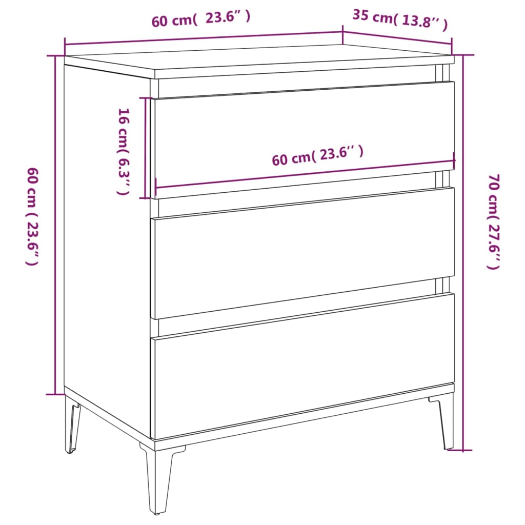 Skjenk høyglans hvit 60x35x70 cm konstruert tre
