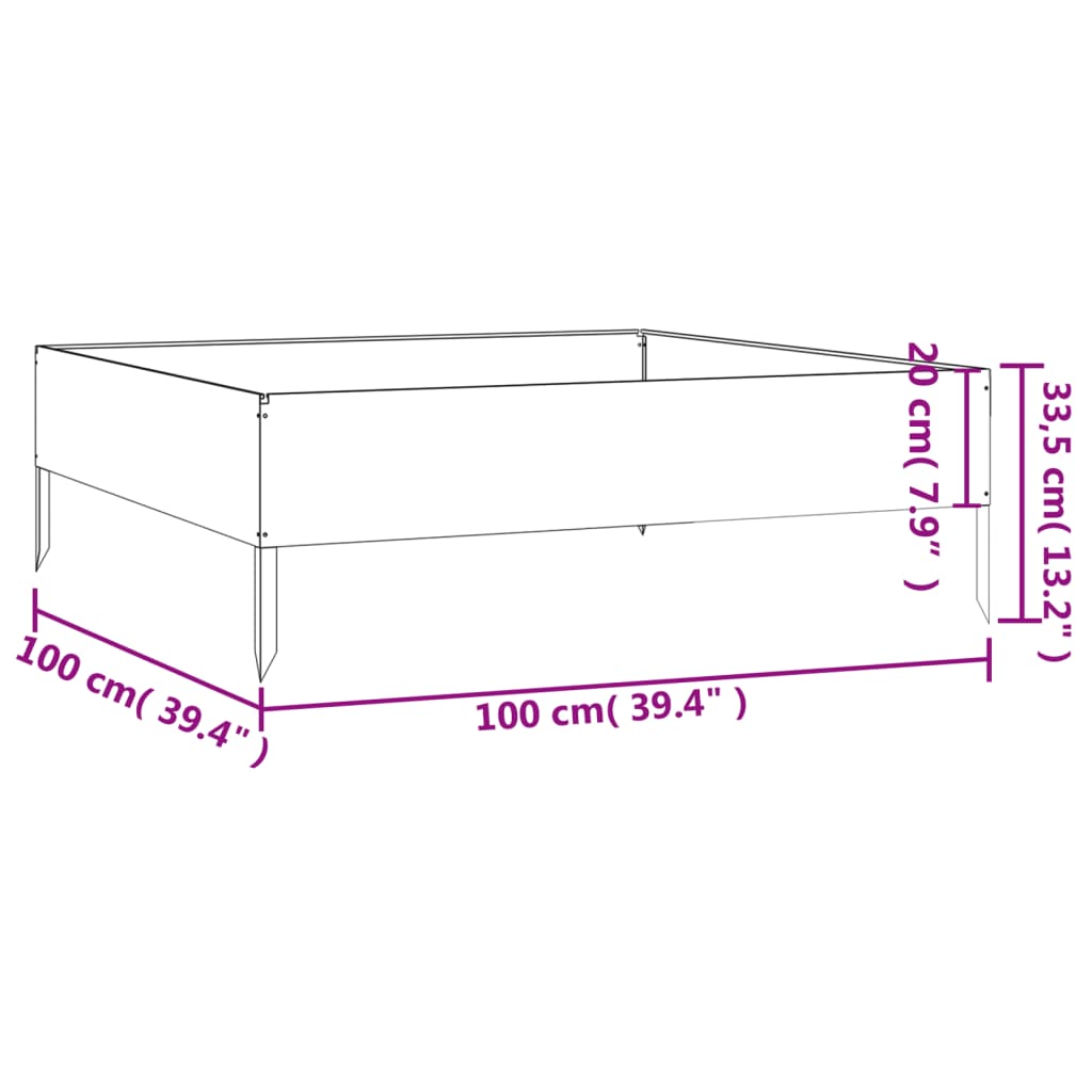 Utendørs Blomsterkasse Plantekasse Metall 100x100x33,5 cm cortenstål