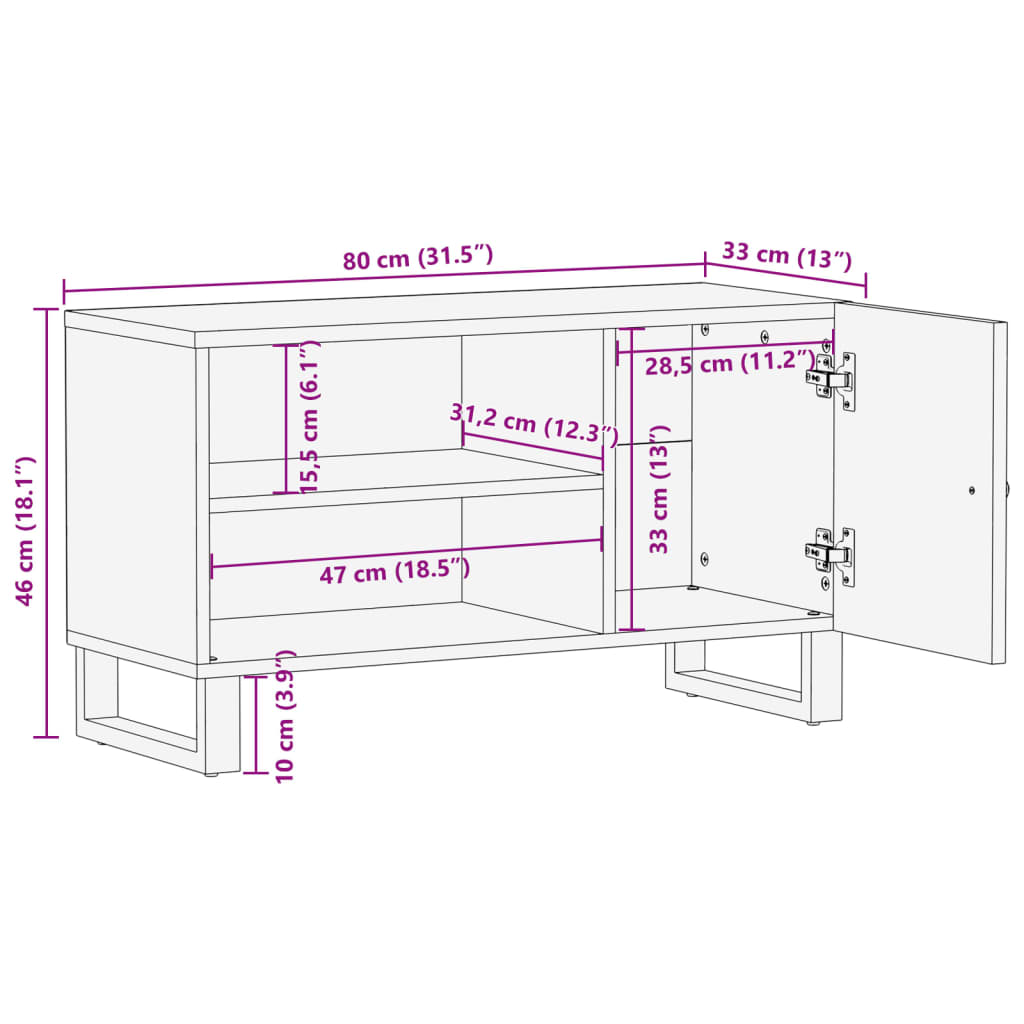 TV-Møbel Tre TV-benk 80x33x46 cm gjenvunnet heltre og