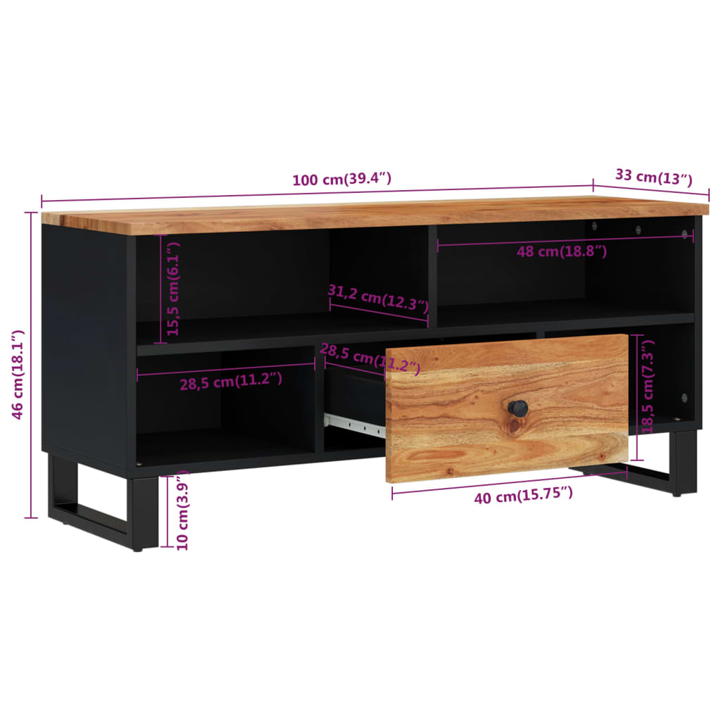 TV-Møbel Tre TV-benk 100x33x46 cm heltre akasie og