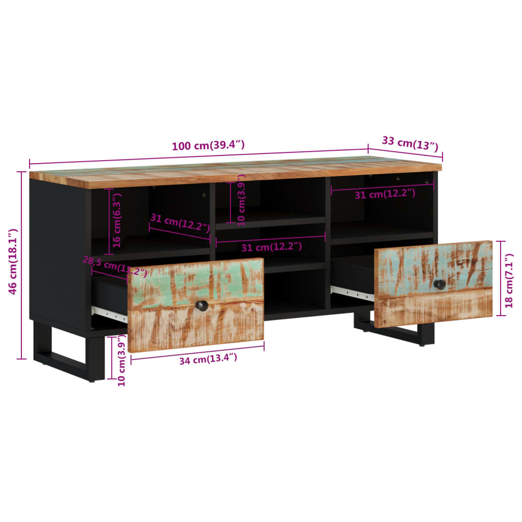 TV-Møbel Tre TV-benk 100x33x46 cm gjenvunnet heltre og