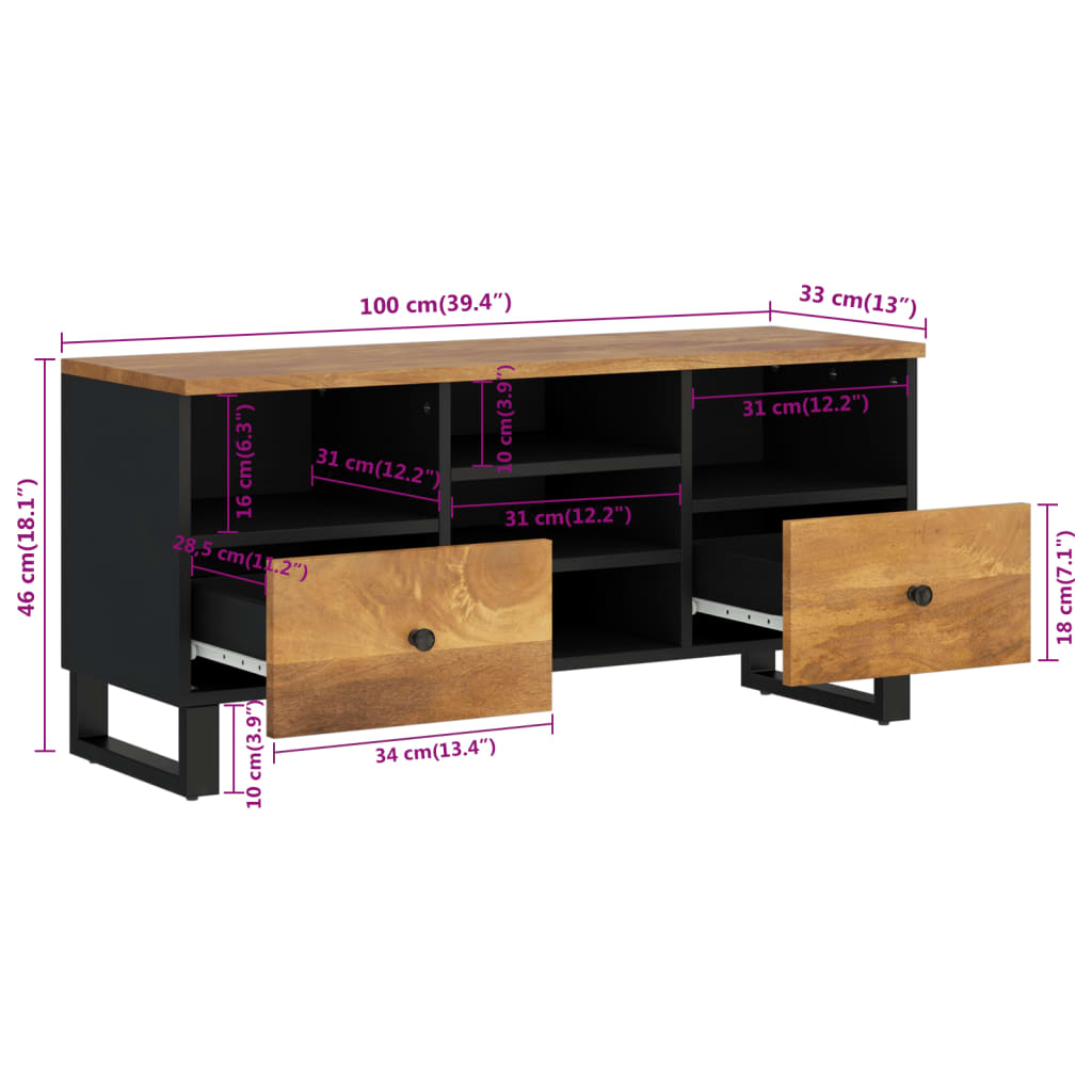 TV-Møbel Tre TV-benk 100x33x46 cm heltre mango og