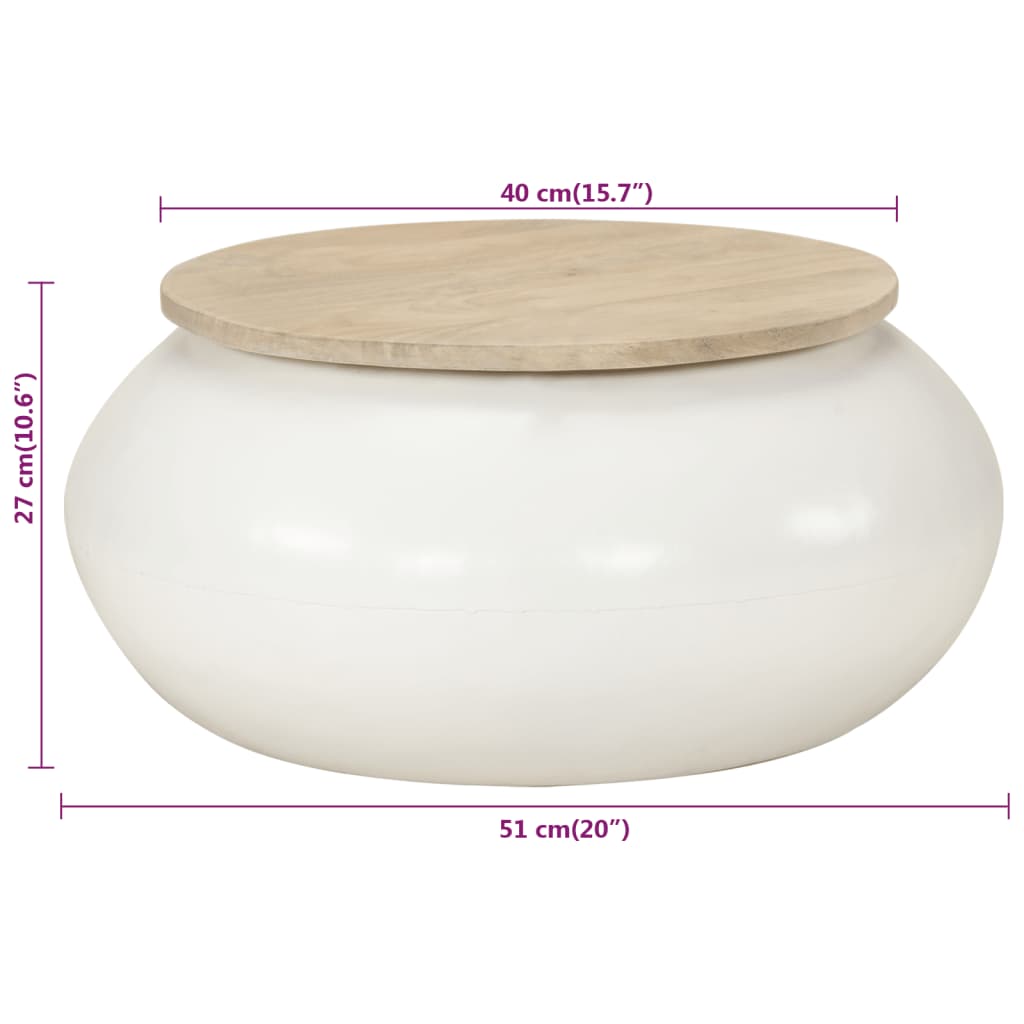 Salongbord Sofabord Hvit 51x51x27 cm heltre mango