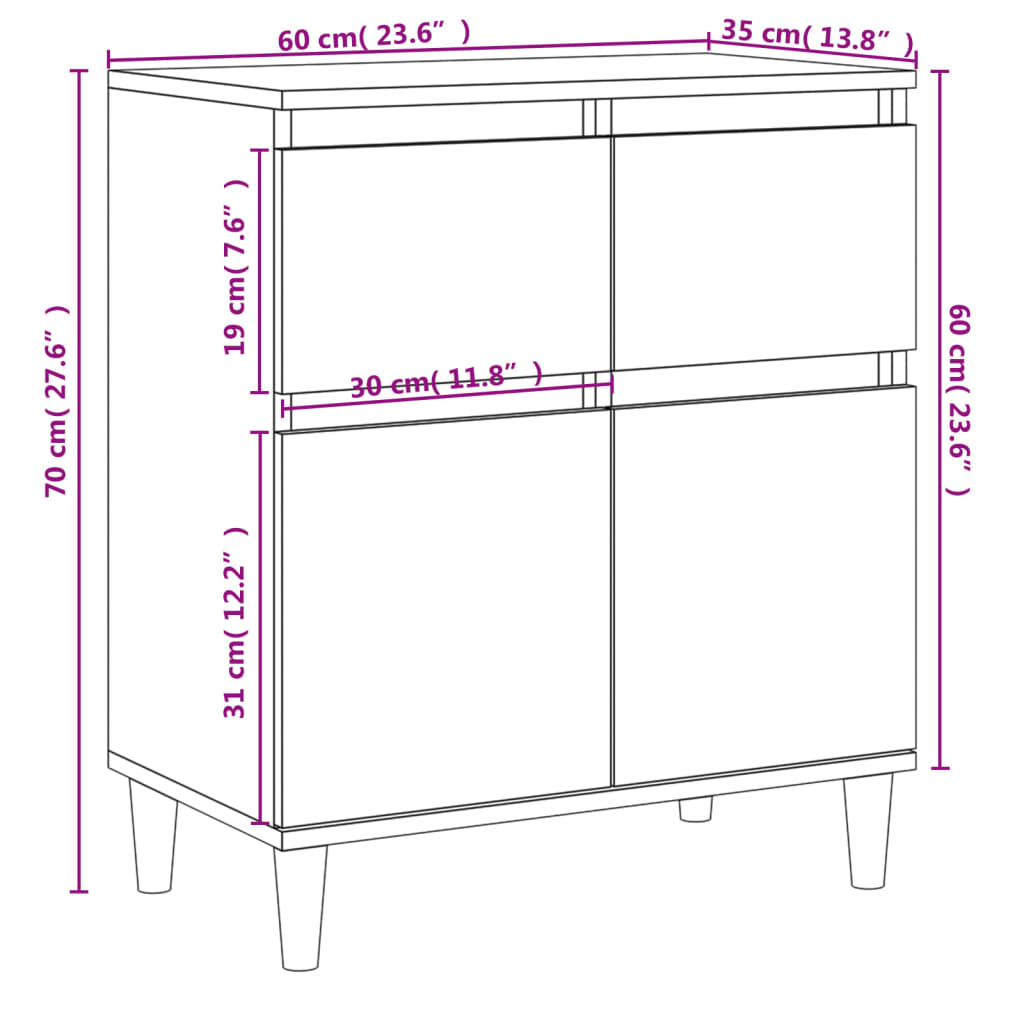 Skjenk sonoma eik 60x35x70 cm konstruert tre