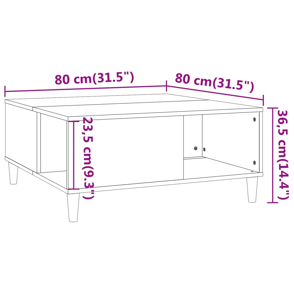 Salongbord Sofabord Hvit 80x80x36,5 cm