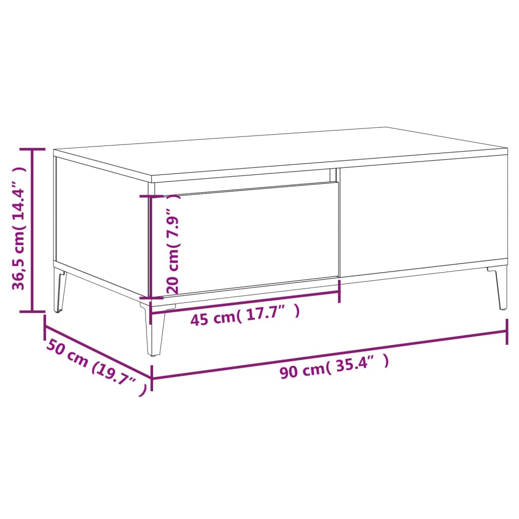 Salongbord Sofabord Hvit 90x50x36,5 cm