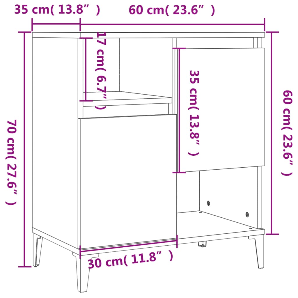 Skjenk sonoma eik 60x35x70 cm konstruert tre