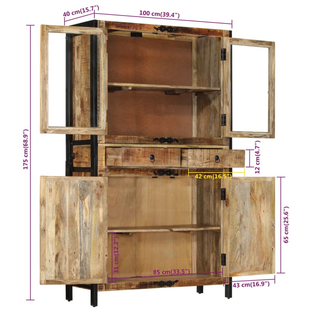 Skap Tre 100x40x175 cm grov heltre mango