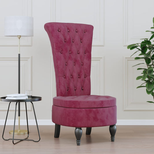 Stol med høy ryggstøtte vinrød fløyel knappdesign