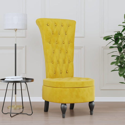 Stol med høy ryggstøtte gul fløyel knappdesign