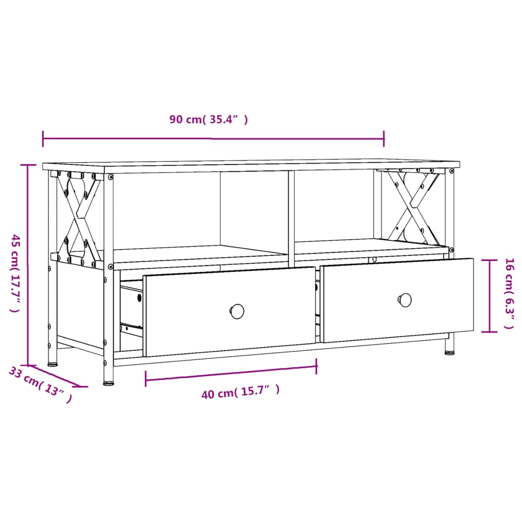 TV-Møbel Brun Eik Tv-benk 90x33x45 cm og jern