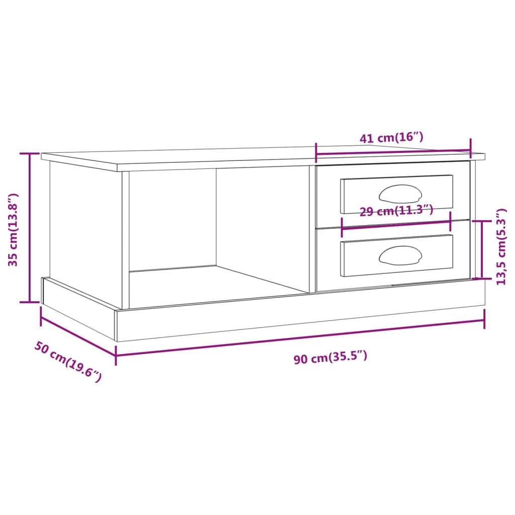 Salongbord Sofabord Hvit 90x50x35 cm