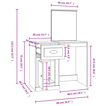 Sminkebord Hvit speil 90x50x132,5 cm