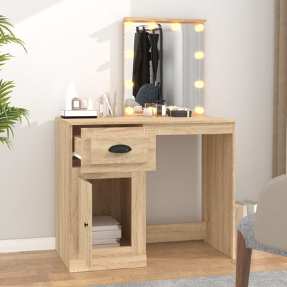 Sminkebord med LED sonoma eik 90x50x132,5 cm konstruert tre
