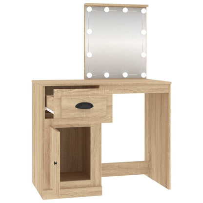 Sminkebord med LED sonoma eik 90x50x132,5 cm konstruert tre
