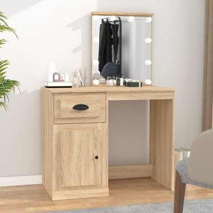 Sminkebord med LED sonoma eik 90x50x132,5 cm konstruert tre