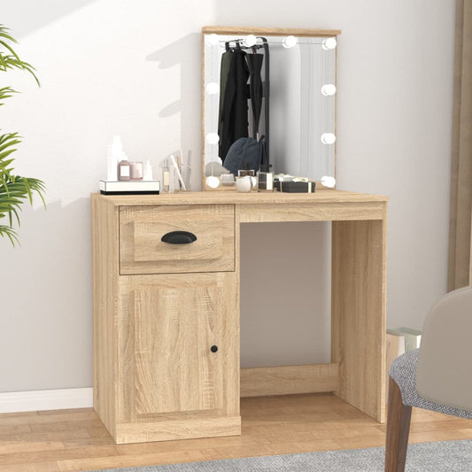 Sminkebord med LED sonoma eik 90x50x132,5 cm konstruert tre