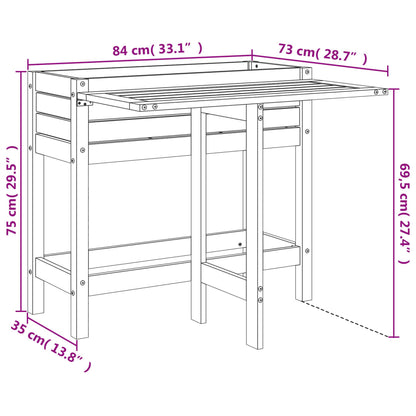 Plantekasse med foldbar bordplate hvit heltre furu