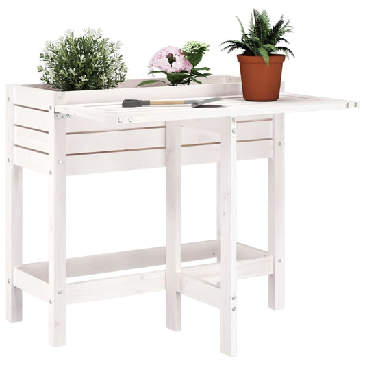 Utendørs Blomsterkasse Plantekasse Tre med foldbar bordplate Hvit heltre furu