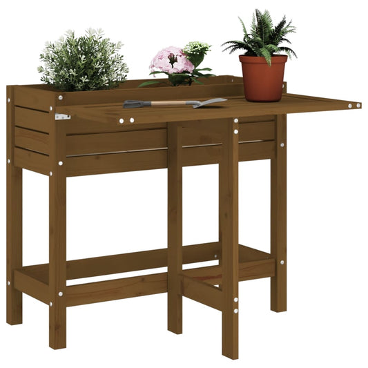 Utendørs Blomsterkasse Plantekasse Tre med foldbar bordplate Honningbrun heltre furu