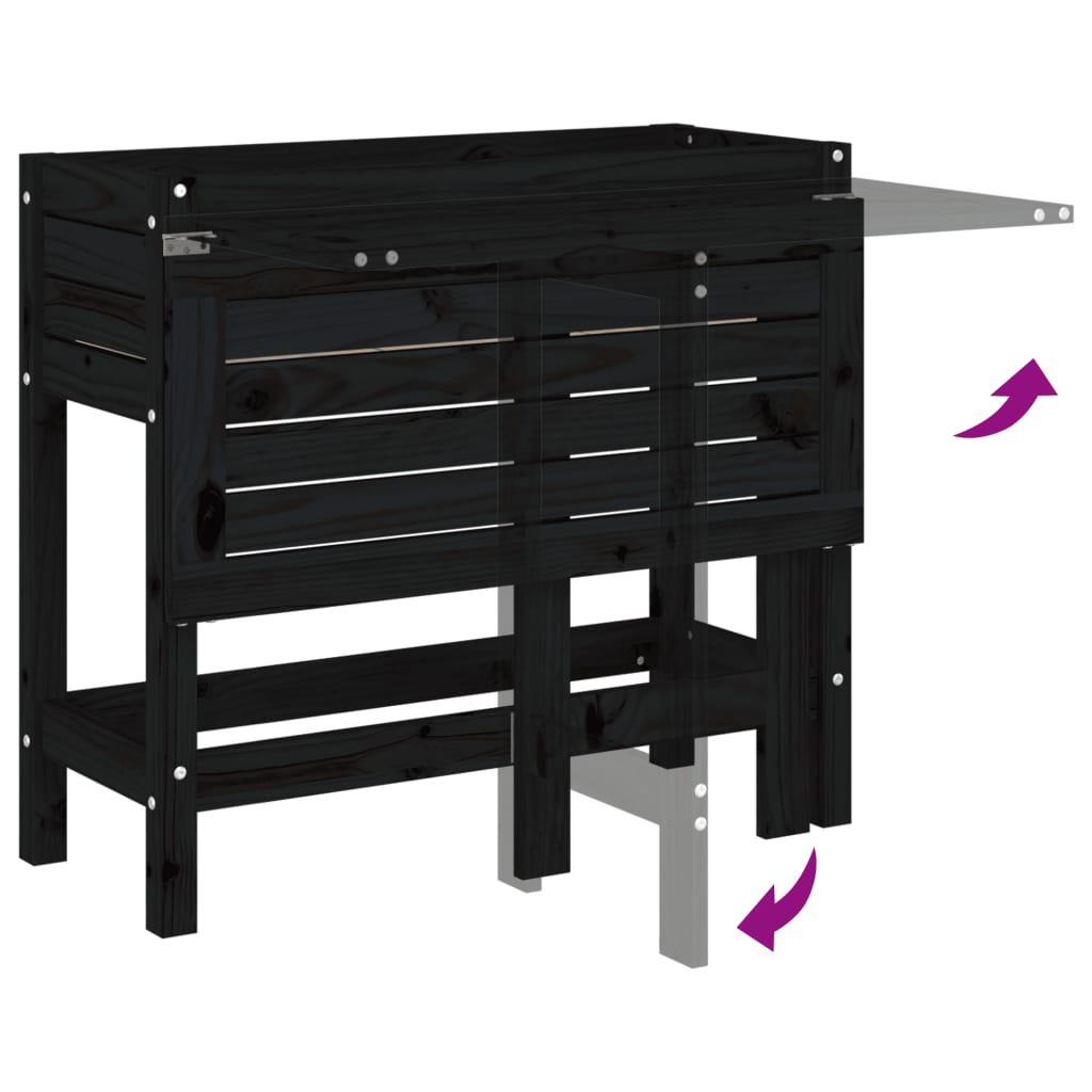 Dyrking Trekasse Plantekasse svart heltre furu med foldbar bordplate