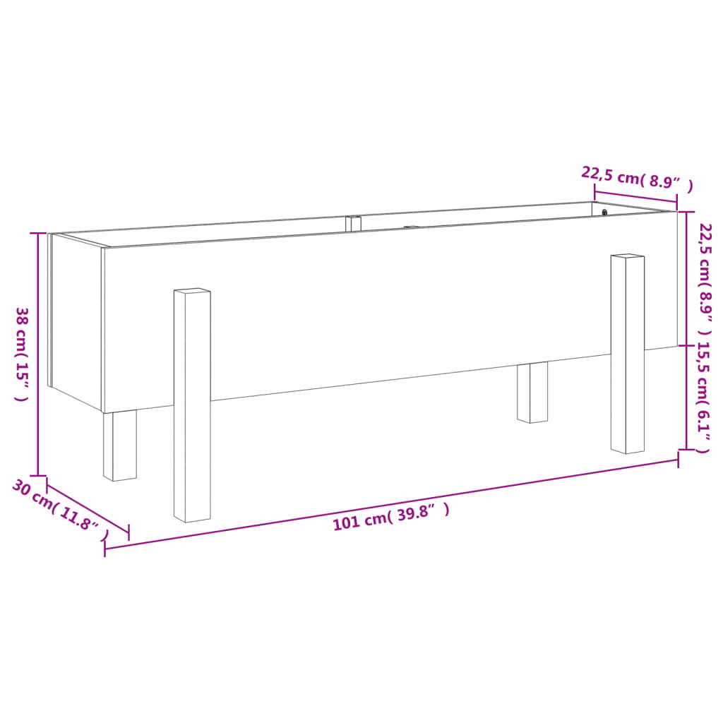 Utendørs Blomsterkasse Plantekasse Tre 101x30x38 cm heltre douglasgran