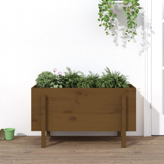 Utendørs Blomsterkasse Plantekasse Tre for hage Honningbrun 101x50x57 cm heltre furu