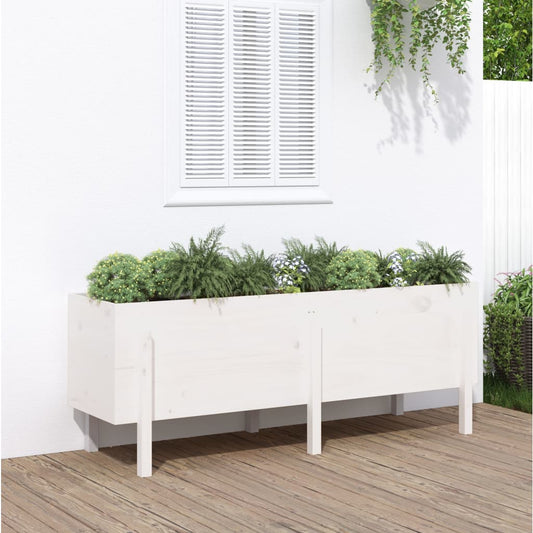 Utendørs Blomsterkasse Plantekasse Tre for hage Hvit 160x50x57 cm heltre furu