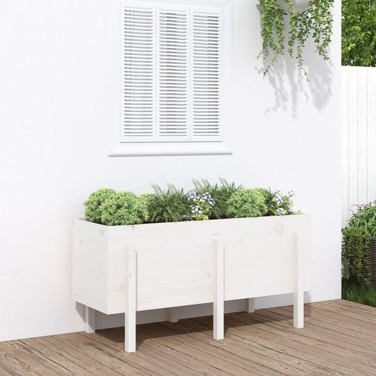Utendørs Blomsterkasse Plantekasse Tre for hage Hvit 121x50x57 cm heltre furu