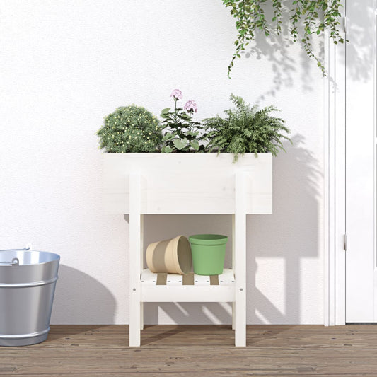 Utendørs Blomsterkasse Plantekasse Tre Hvit 62x30x69 cm heltre furu