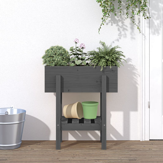 Utendørs Blomsterkasse Plantekasse Tre Grå 62x30x69 cm heltre furu