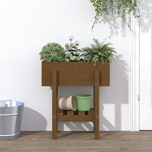 Utendørs Blomsterkasse Plantekasse Tre Honningbrun 62x30x69 cm heltre furu