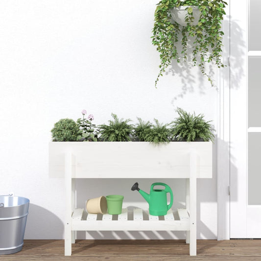 Utendørs Blomsterkasse Plantekasse Tre for hage hvit 101x30x69 cm heltre furu