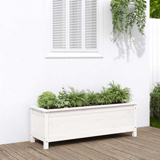 Utendørs Blomsterkasse Plantekasse Tre for hage Hvit 119,5x40x39 cm heltre furu