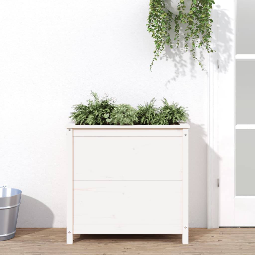 Utendørs Blomsterkasse Plantekasse Tre Hvit 82,5x40x78 cm heltre furu