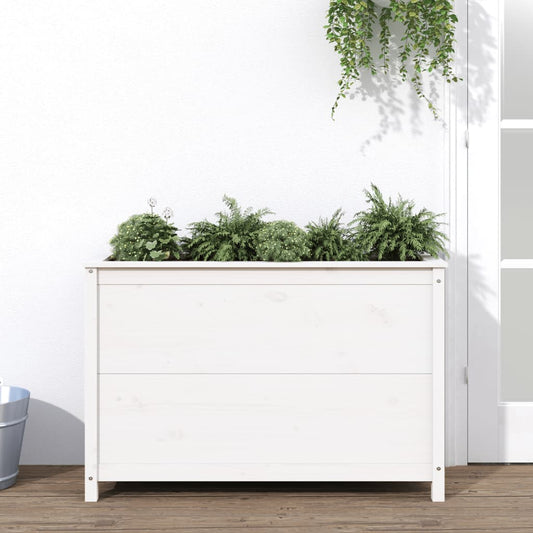 Utendørs Blomsterkasse Plantekasse Tre for hage Hvit 119,5x40x78 cm heltre furu