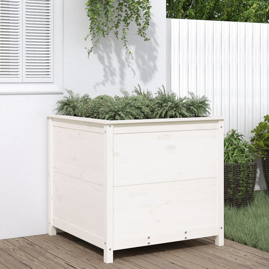 Utendørs Blomsterkasse Plantekasse Tre Hvit 82,5x82,5x78 cm heltre furu