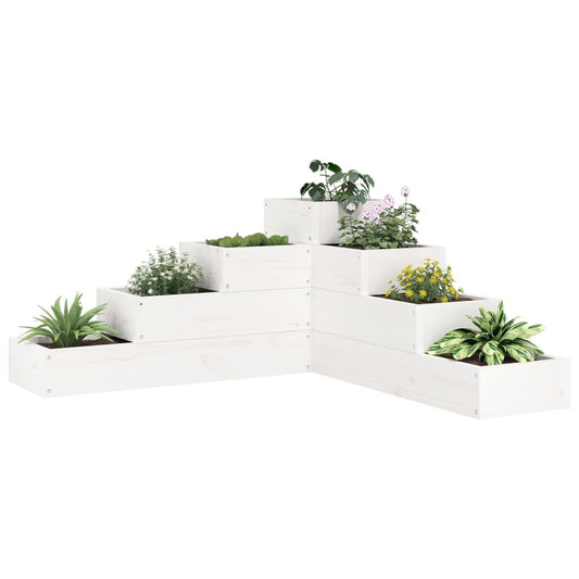 Utendørs Blomsterkasse Plantekasse Tre 4 etasjer 80,5x79x36 cm Hvit heltre furu