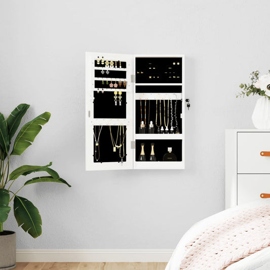 Smykkeskap Hvit Vegghengt med speil 30x8,5x67 cm